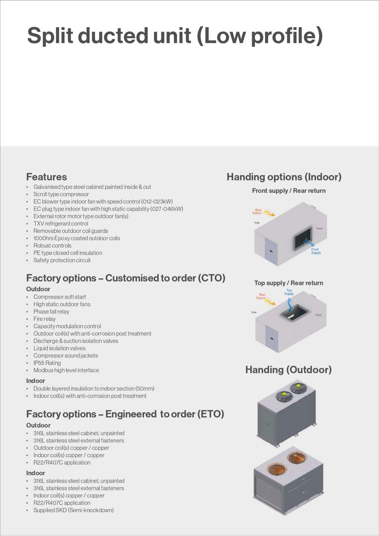 Low-profile split ducted unit feature page
